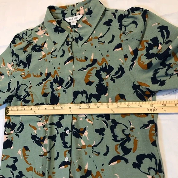 NWT Nine West Women’s Short Sleeve Knot-Hem Button-Down Green Floral Shirt S - Picture 7 of 10